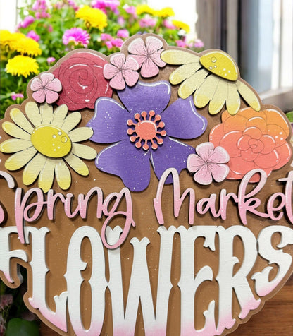 Spring Market Flowers Sign | Seasonal Decor for Home, Rustic Wooden Wall Art, Springtime Home Decoration & Gifts