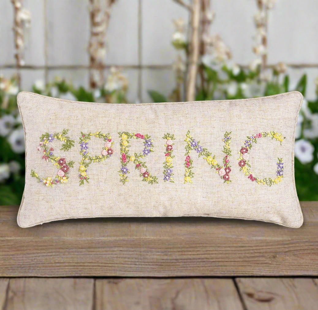 Spring Throw Pillow with Floral Letters, Decorative Accent Pillow for Home Decor, Perfect Seasonal Gift - Nifty Decor & More