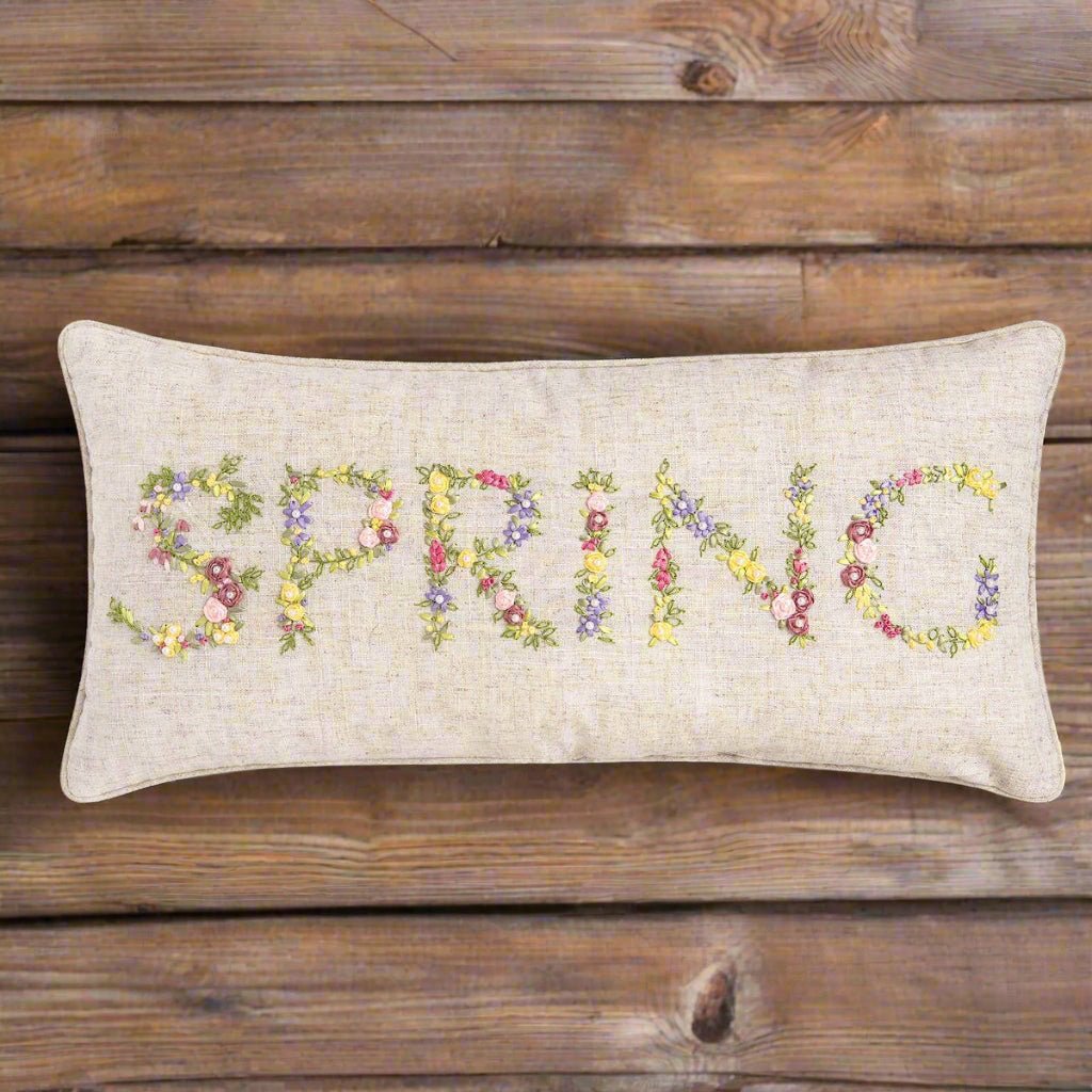 Spring Throw Pillow with Floral Letters, Decorative Accent Pillow for Home Decor, Perfect Seasonal Gift