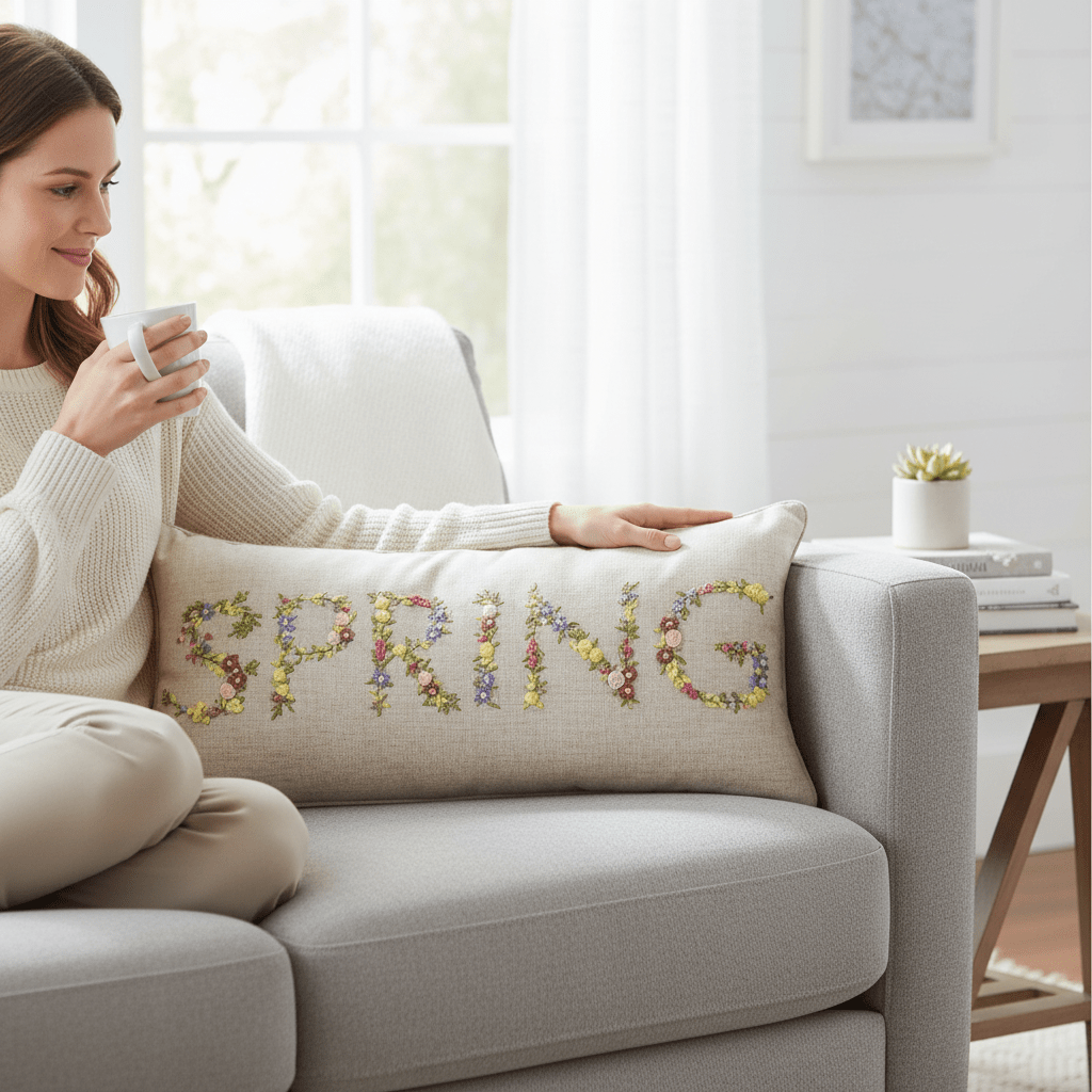 Spring Throw Pillow with Floral Letters, Decorative Accent Pillow for Home Decor, Perfect Seasonal Gift - Nifty Decor & More