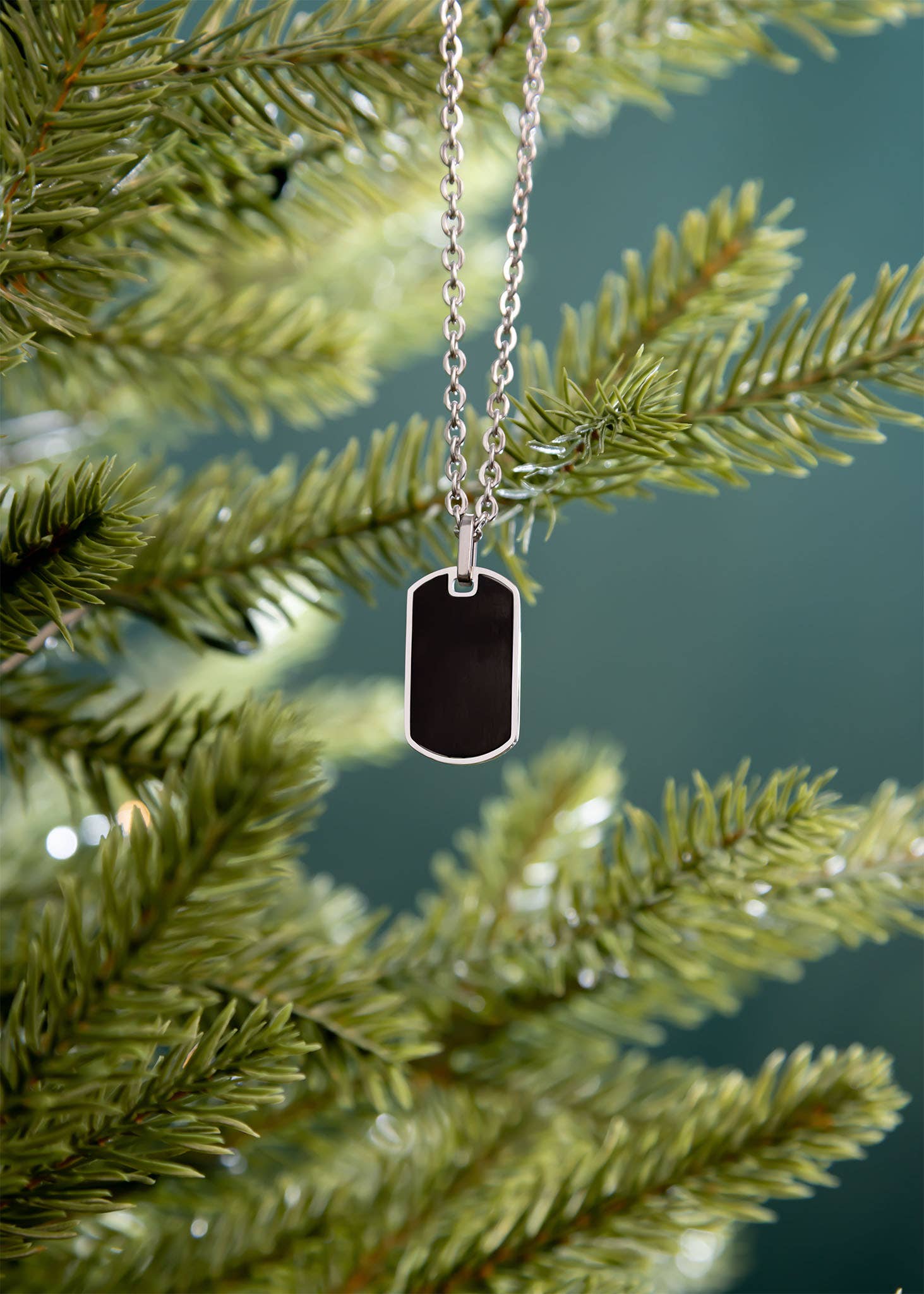 Stainless Steel and Black Engravable Men's Dog Tag Pendant - Nifty Decor & More