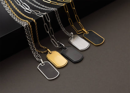Stainless Steel and Black Engravable Men's Dog Tag Pendant - Nifty Decor & More