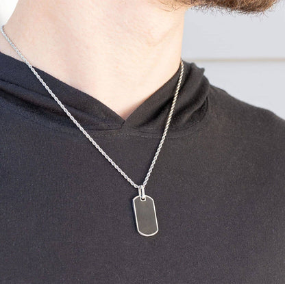 Stainless Steel and Black Engravable Men's Dog Tag Pendant - Nifty Decor & More