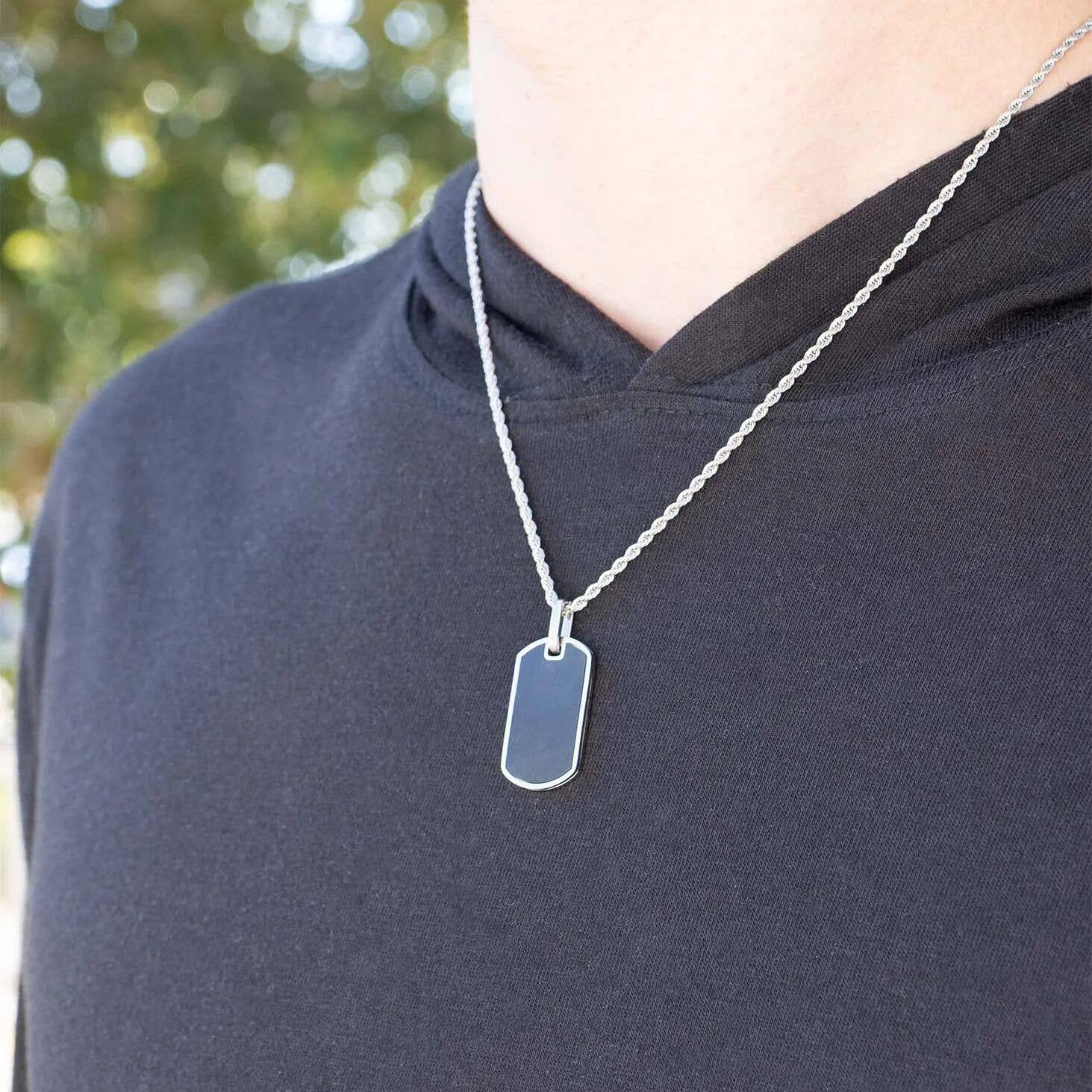 Stainless Steel and Black Engravable Men's Dog Tag Pendant - Nifty Decor & More