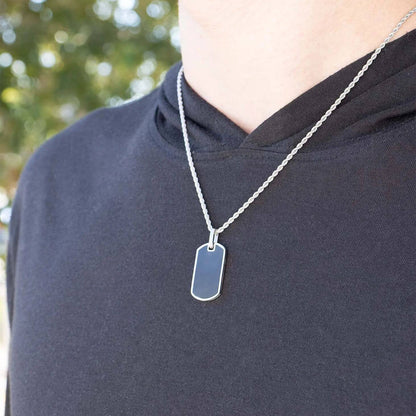 Stainless Steel and Black Engravable Men's Dog Tag Pendant - Nifty Decor & More