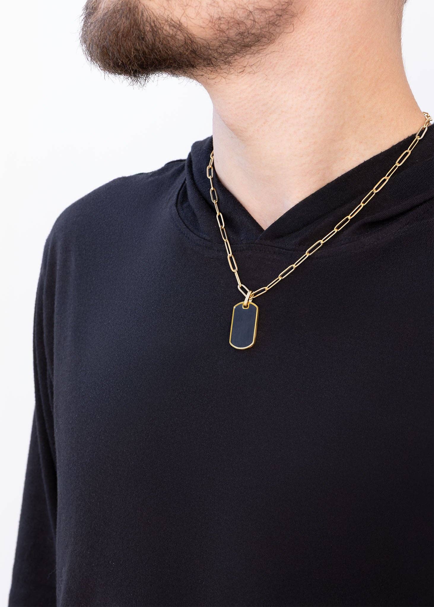 Stainless Steel Matte Black and Gold Mens Dog Tag Pendant - Nifty Decor & More