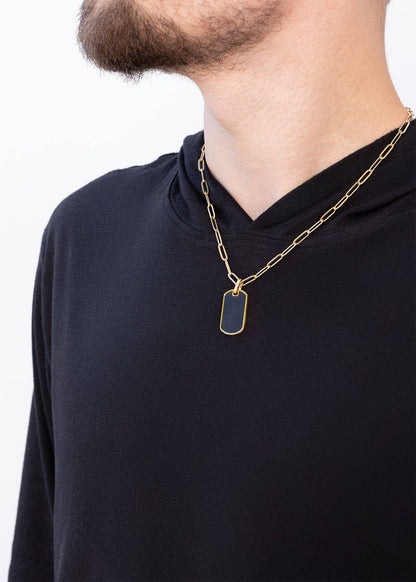 Stainless Steel Matte Black and Gold Mens Dog Tag Pendant - Nifty Decor & More