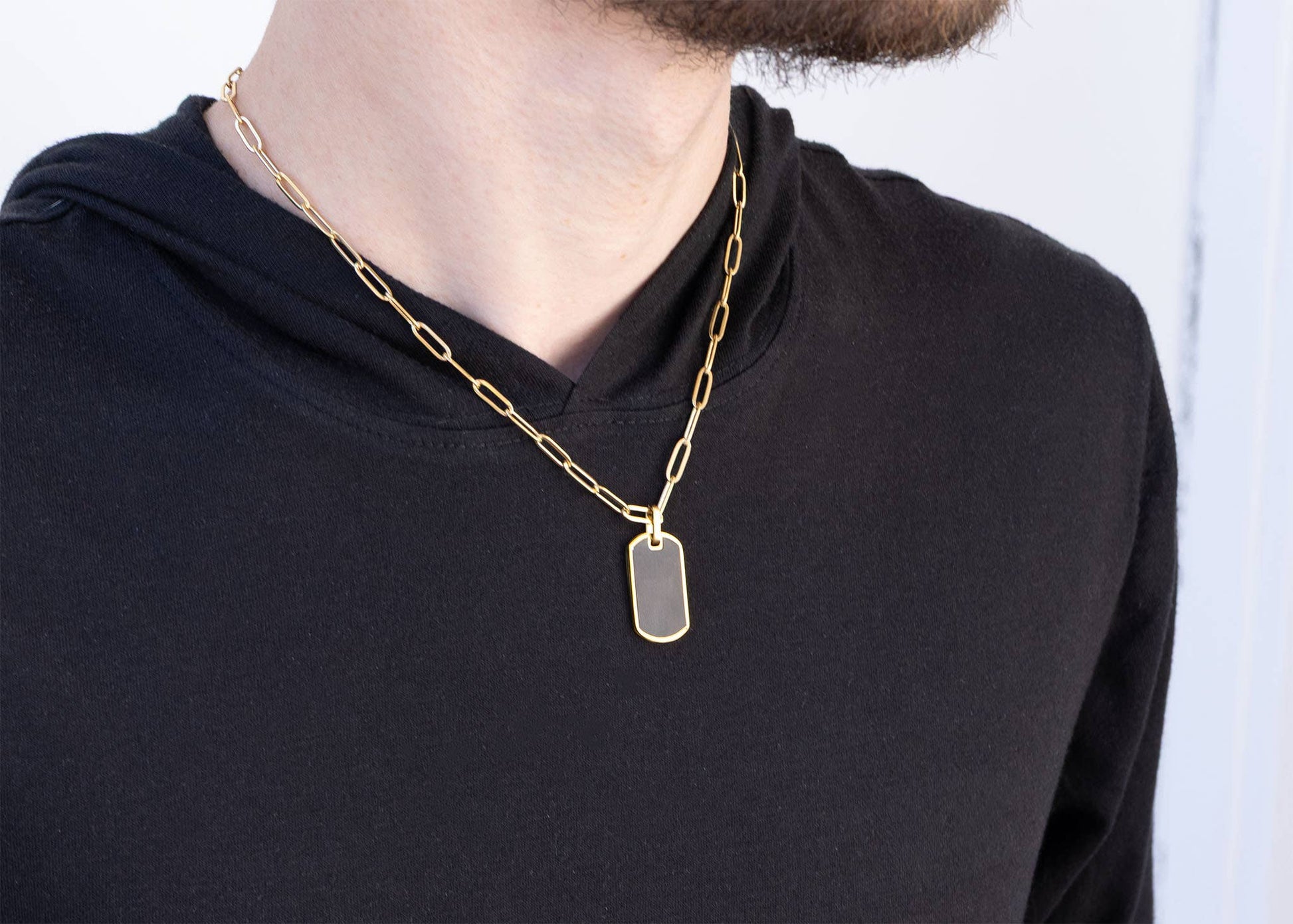 Stainless Steel Matte Black and Gold Mens Dog Tag Pendant - Nifty Decor & More