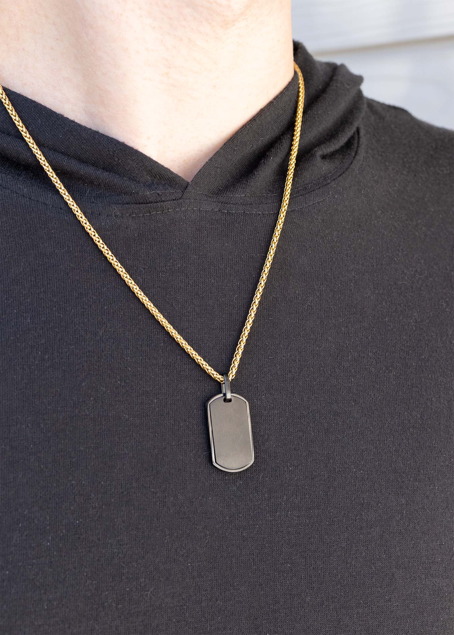 Stainless Steel Matte Black Engravable Men's Dog Tag Pendant - Nifty Decor & More