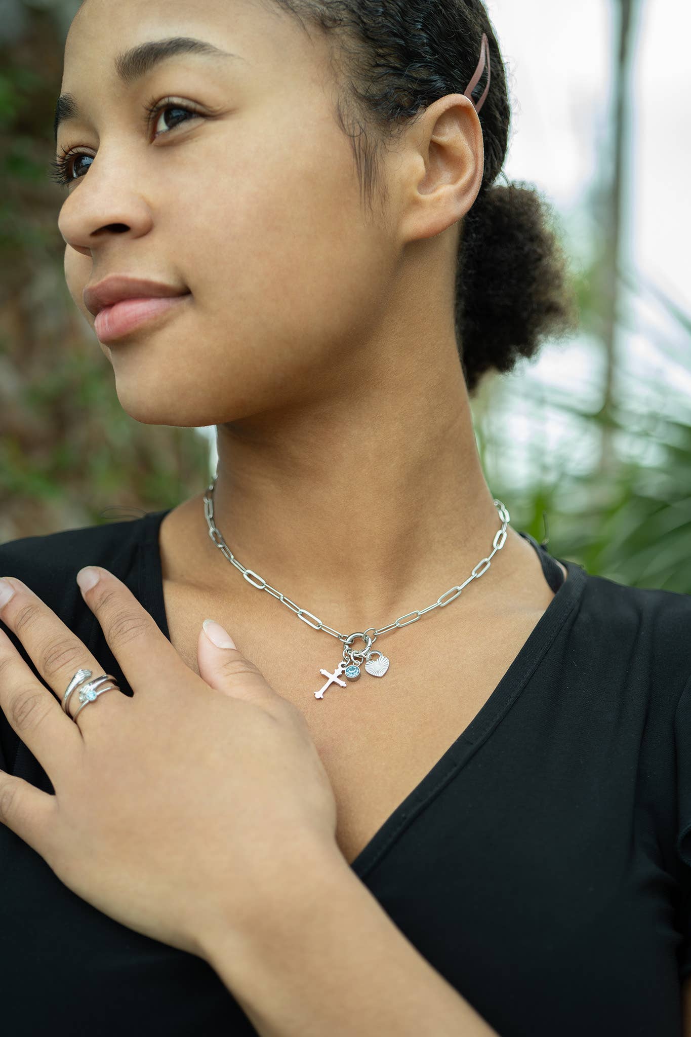 Stainless Steel Paperclip Carabiner Charm Holder Necklace: Stainless / 16"+2" - Nifty Decor & More
