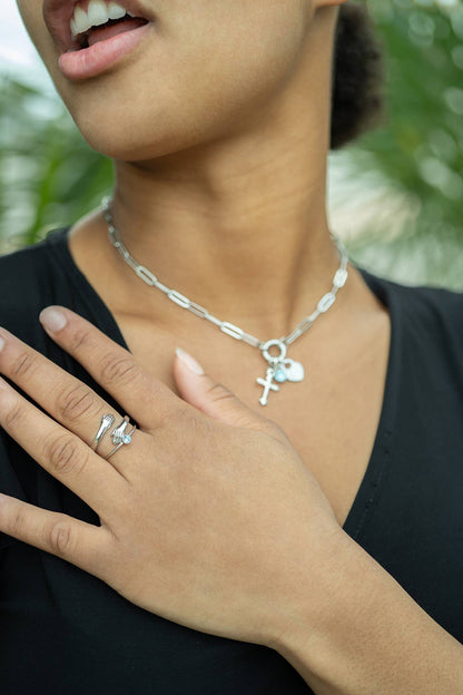 Stainless Steel Paperclip Carabiner Charm Holder Necklace: Stainless / 16"+2"