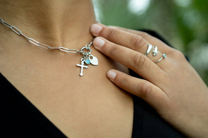 Stainless Steel Paperclip Carabiner Charm Holder Necklace: Stainless / 16"+2"