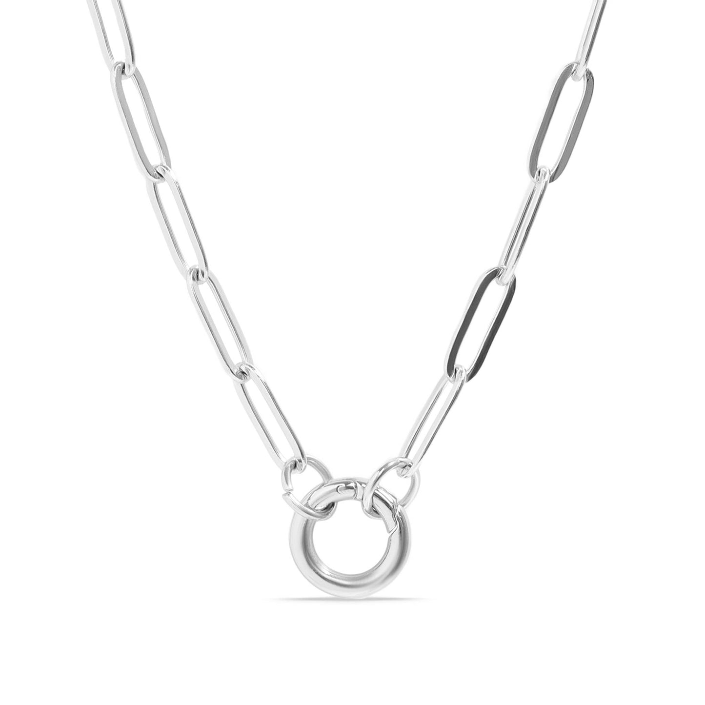 Stainless Steel Paperclip Carabiner Charm Holder Necklace: Stainless / 16"+2" - Nifty Decor & More