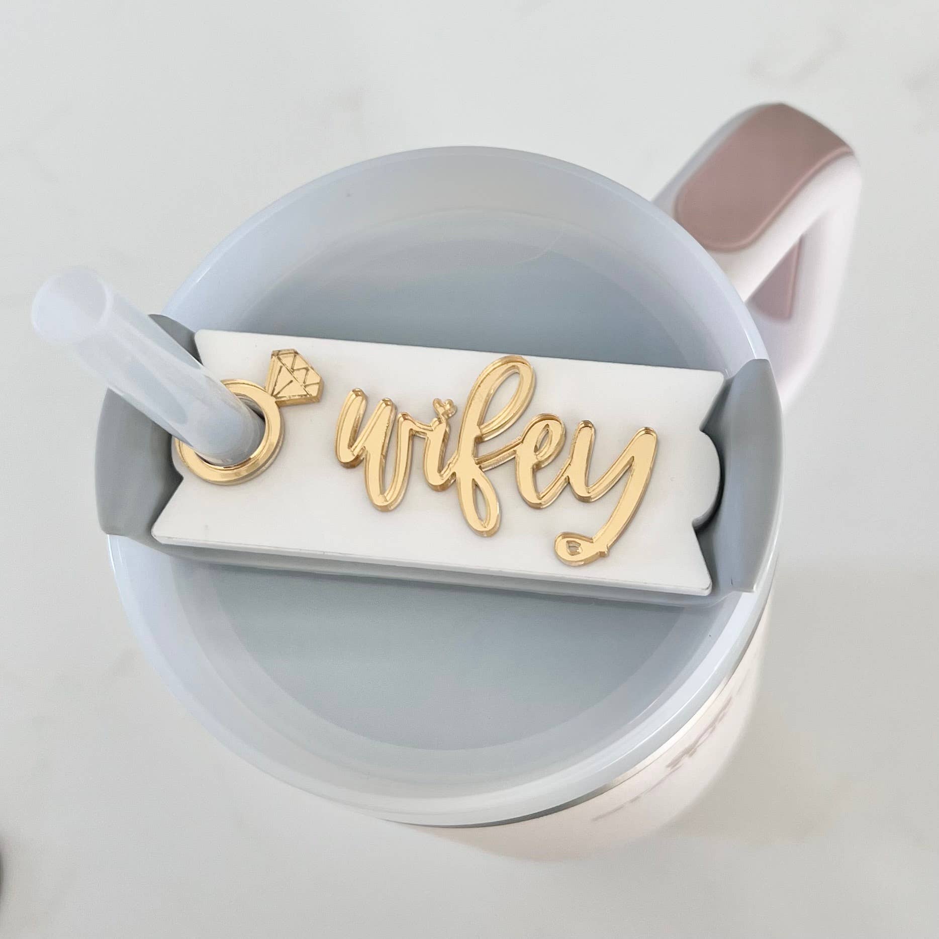 Stanley Cup Wifey Topper 40 OZ for Brides and Engaged Quencher 2.0 Gold Mirror