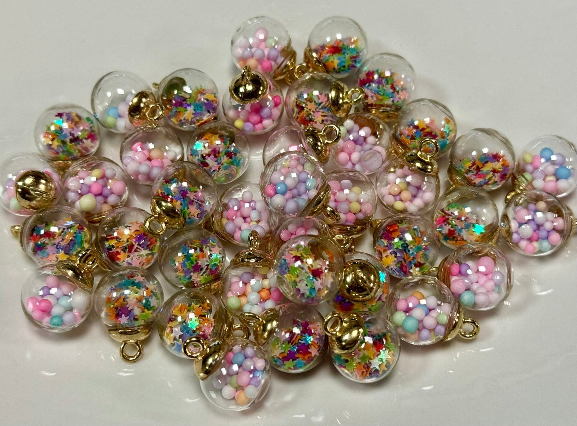 Star & Colorful Bead Glass Ball Pendant Charm, Unique Handcrafted Jewelry, Perfect Gift for Trendy Charm Lovers Girly Charm