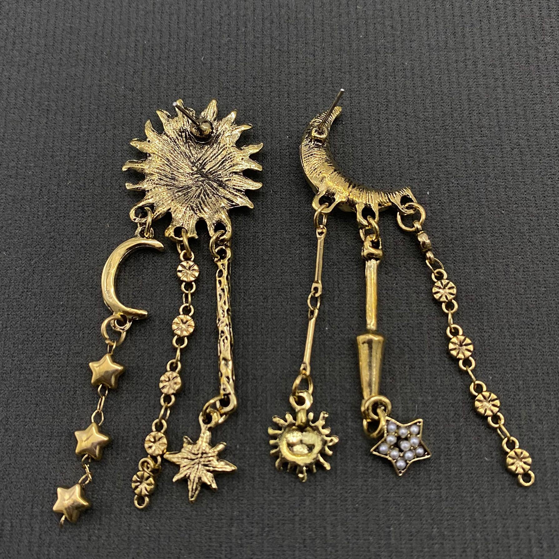 Star Fringe Asymmetric Sun Moon Post Earrings - MS - Nifty Decor & More