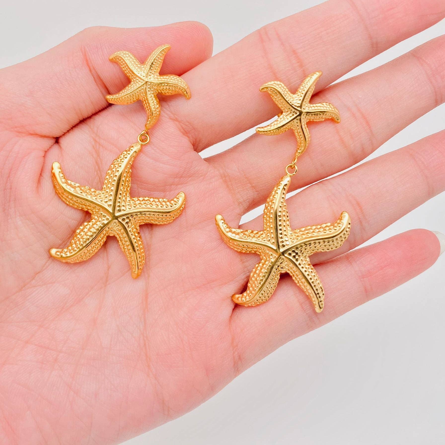 Starfish Charm Earrings, 18K Gold Plated, Lightweight Stainless Steel Beach Vibes, Everyday Wear, Birthday Gift - Nifty Decor & More