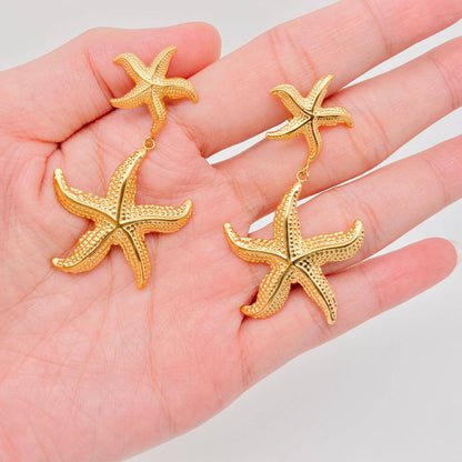 Starfish Charm Earrings, 18K Gold Plated, Lightweight Stainless Steel Beach Vibes, Everyday Wear, Birthday Gift