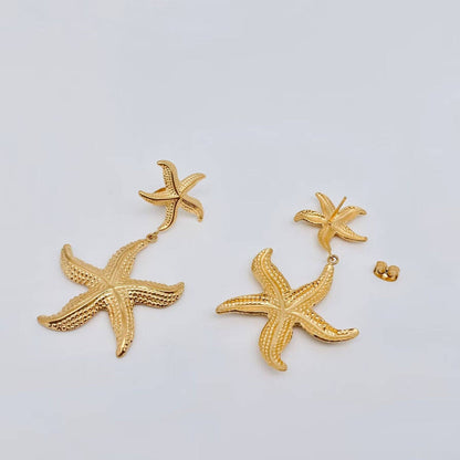 Starfish Charm Earrings, 18K Gold Plated, Lightweight Stainless Steel Beach Vibes, Everyday Wear, Birthday Gift - Nifty Decor & More
