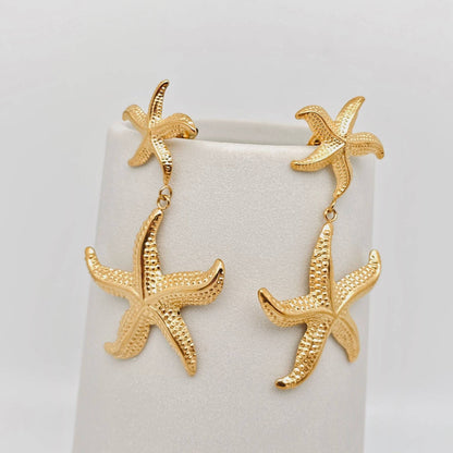 Starfish Charm Earrings, 18K Gold Plated, Lightweight Stainless Steel Beach Vibes, Everyday Wear, Birthday Gift