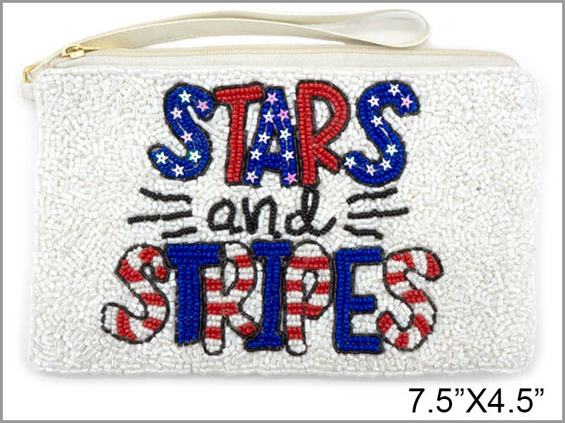 "Stars And Stripes" Beaded Zipper Coin Purse w/ Wristlet - Nifty Decor & More