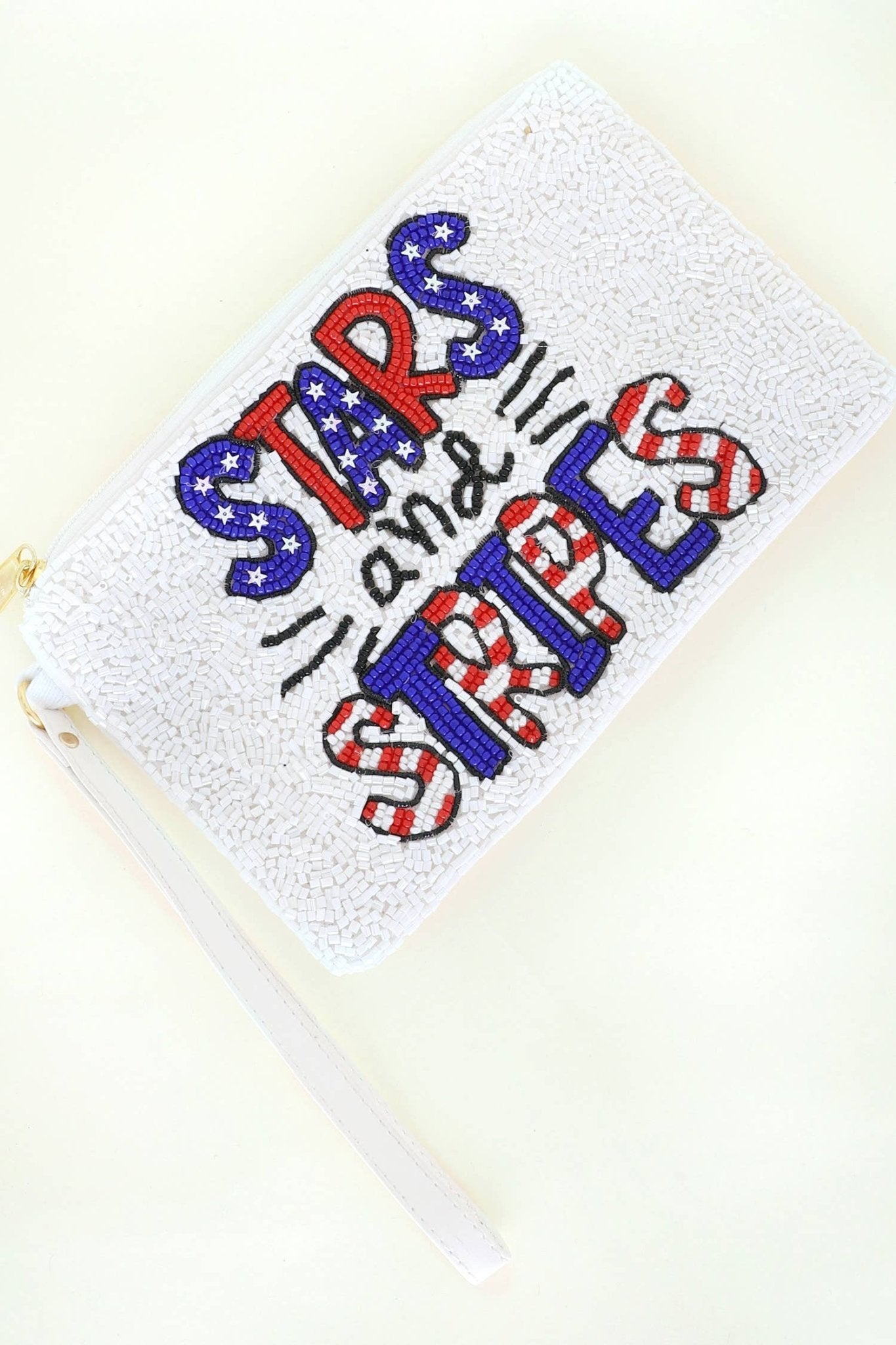 "Stars And Stripes" Beaded Zipper Coin Purse w/ Wristlet - Nifty Decor & More
