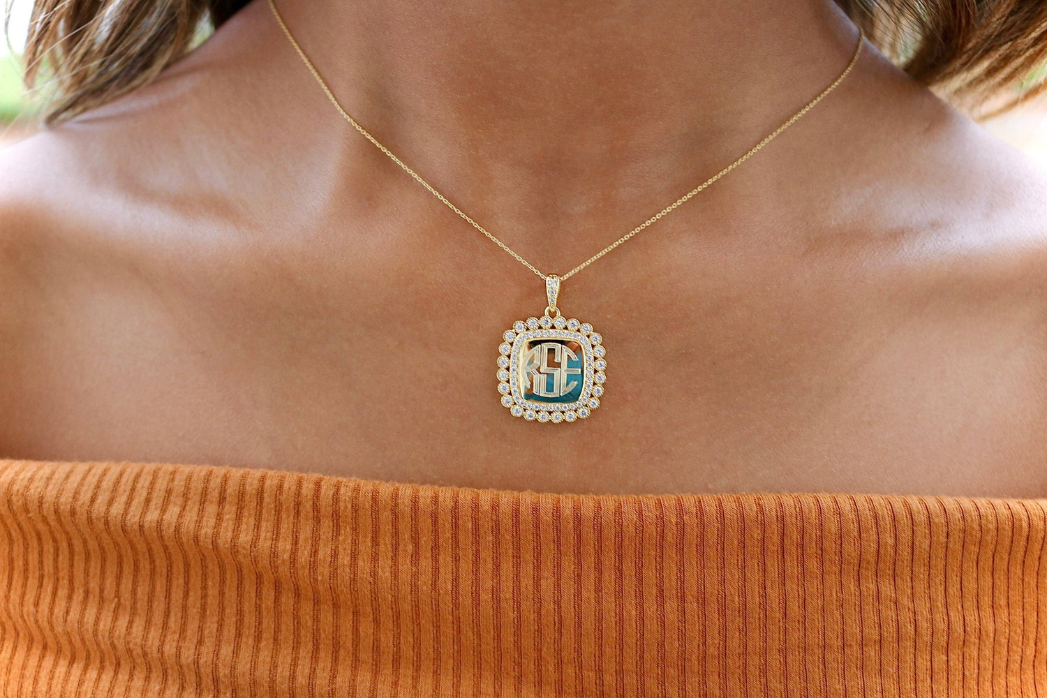 Sterling Silver Decorative Large Soft Square CZ Engravable Necklace - Nifty Decor & More