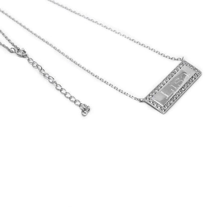 Sterling Silver Engraveable CZ Bar Necklace - Nifty Decor & More