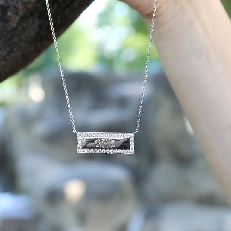 Sterling Silver Engraveable CZ Bar Necklace - Nifty Decor & More