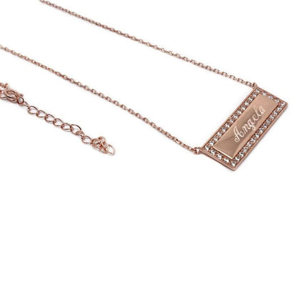 Sterling Silver Engraveable CZ Bar Necklace - Nifty Decor & More