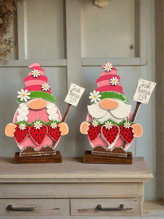 Strawberry Gnomes Summer Gnome Shelf Sitter Both
