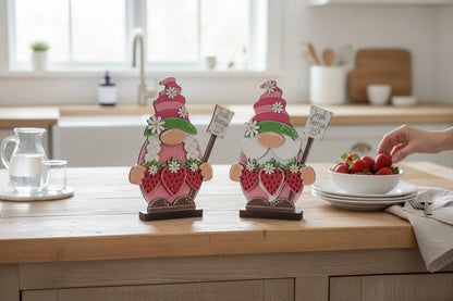 Strawberry Gnomes Summer Shelf Sitter Handmade Fruit Theme - Nifty Decor & More