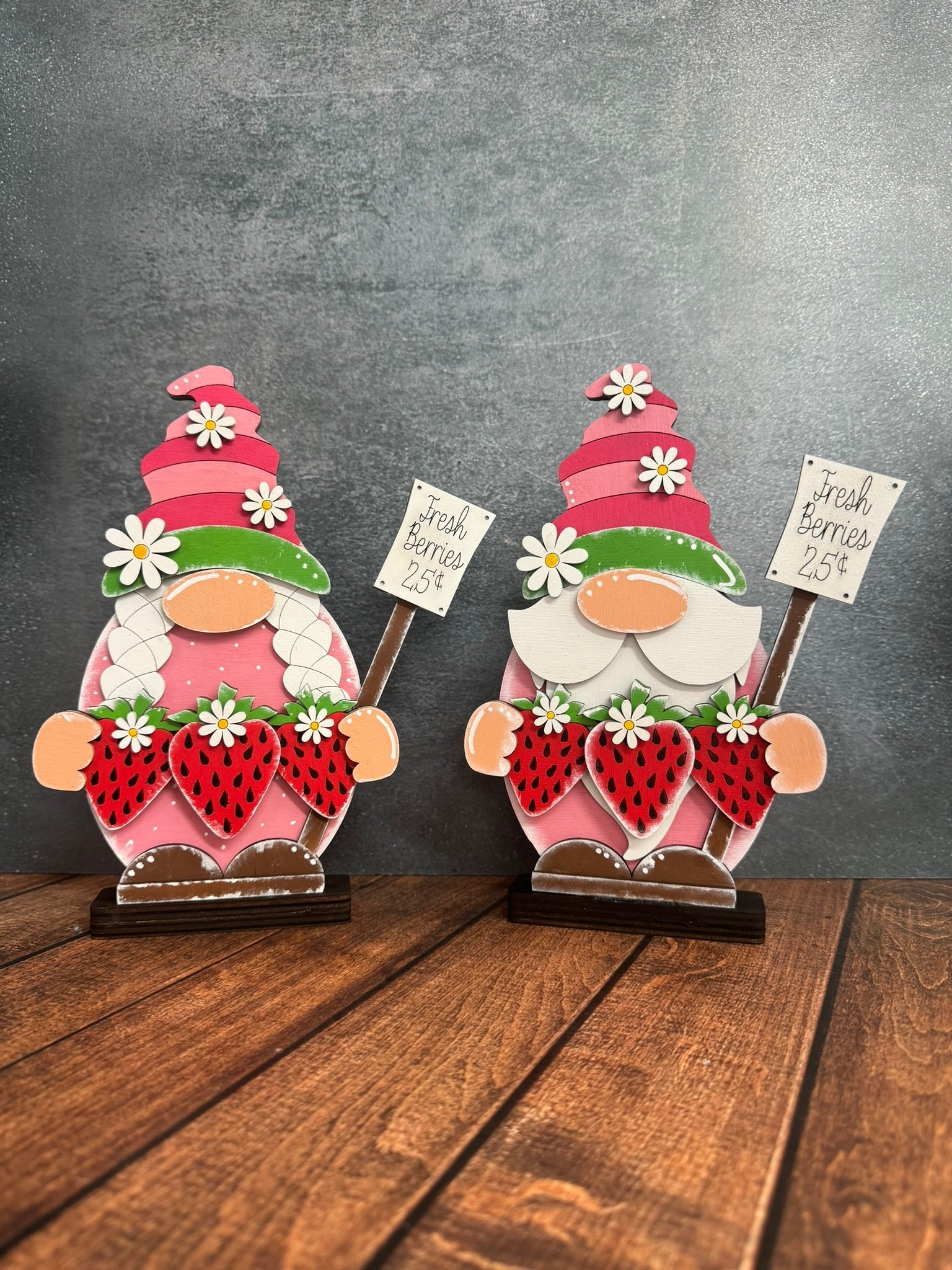 Strawberry Gnomes Summer Shelf Sitter Handmade Fruit Theme - Nifty Decor & More