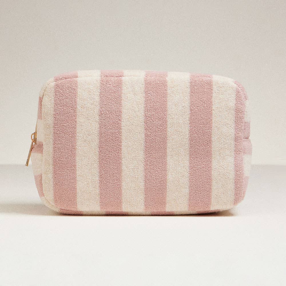 Striped Pattern Cosmetic Pouch Bag Pink