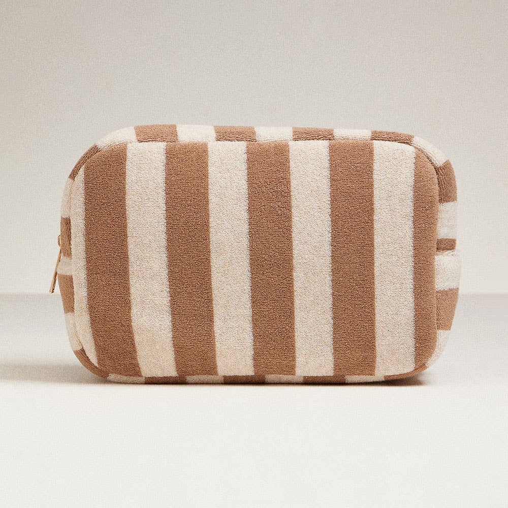 Striped Pattern Cosmetic Pouch Bag Beige