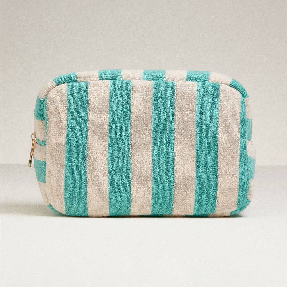 Striped Pattern Cosmetic Pouch Bag Green