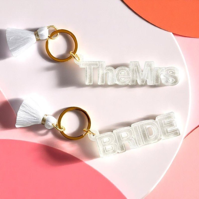 Stylish Acrylic Wedding Keychain Tags, Fun Keepsakes for Bridal Party, Unique Wedding Day Gift Ideas - Nifty Decor & More