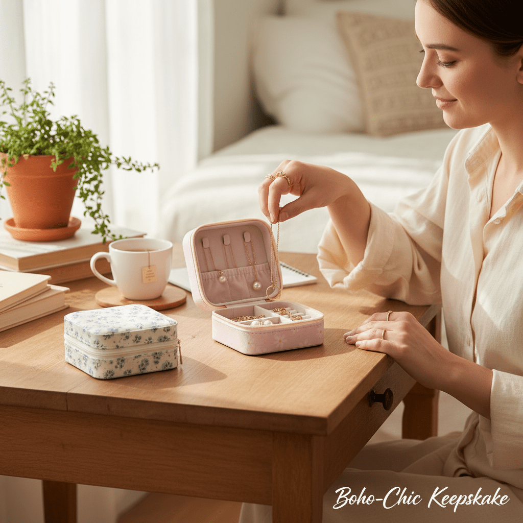 Stylish Boho - Chic Keepsake Travel Jewelry Box - Nifty Decor & More