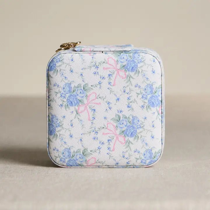 Stylish Boho-Chic Keepsake Travel Jewelry Box Jewelry Blue Floral