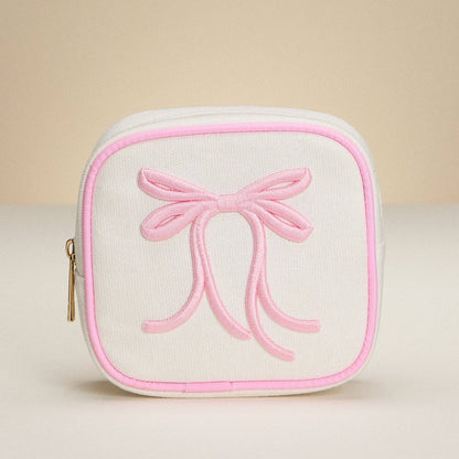 Stylish Canvas Bow Pouch with Pink Trim – Perfect for Coins & Small Essentials – Gift for Teens & Ladies - Nifty Decor & More