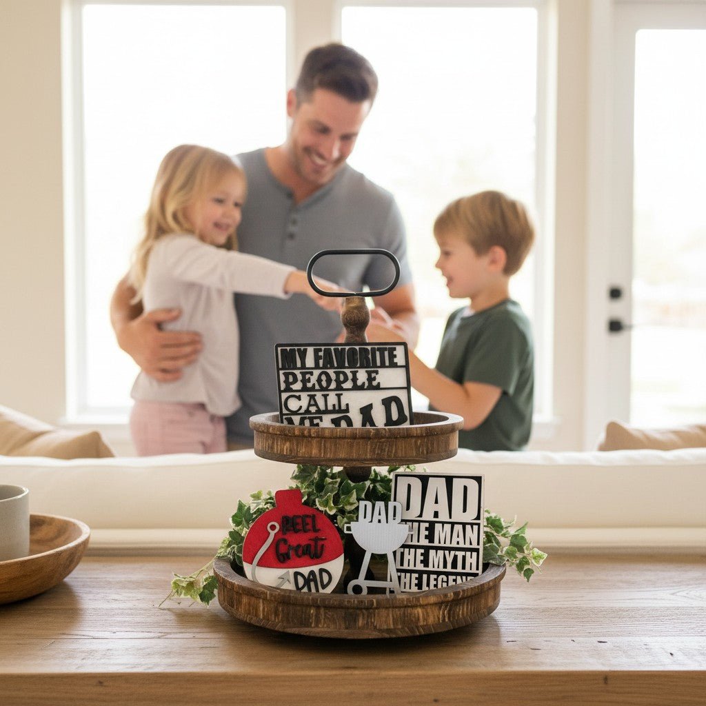 Super Dad Tiered Tray Decor Father's Day Wood Sign Gift Set - Nifty Decor & More