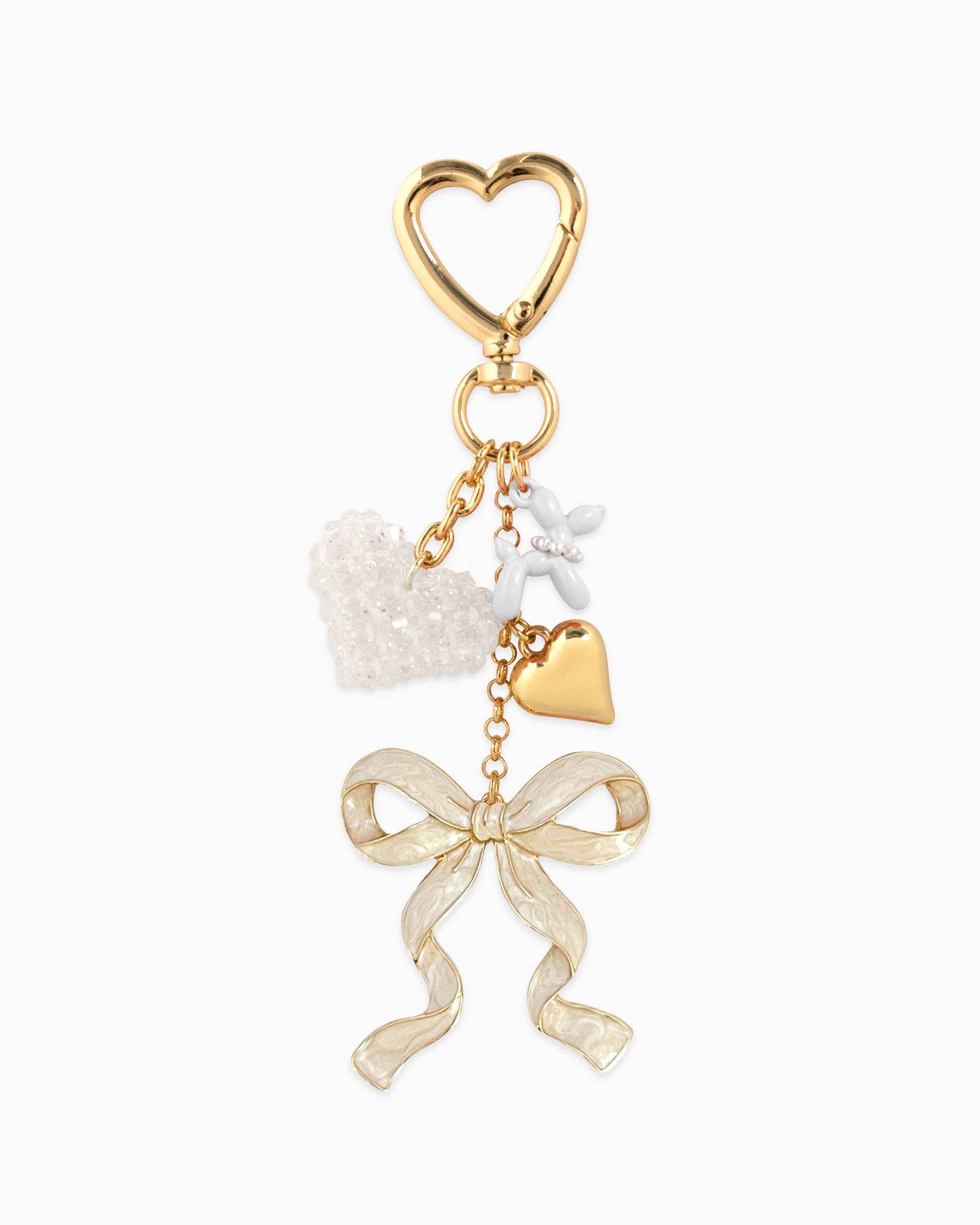 Sweet Bow Bag Charm with Beaded Heart WHITE, Cute Colorful Keychain for Purse or Backpack, Perfect Gift for Her - Nifty Decor & More
