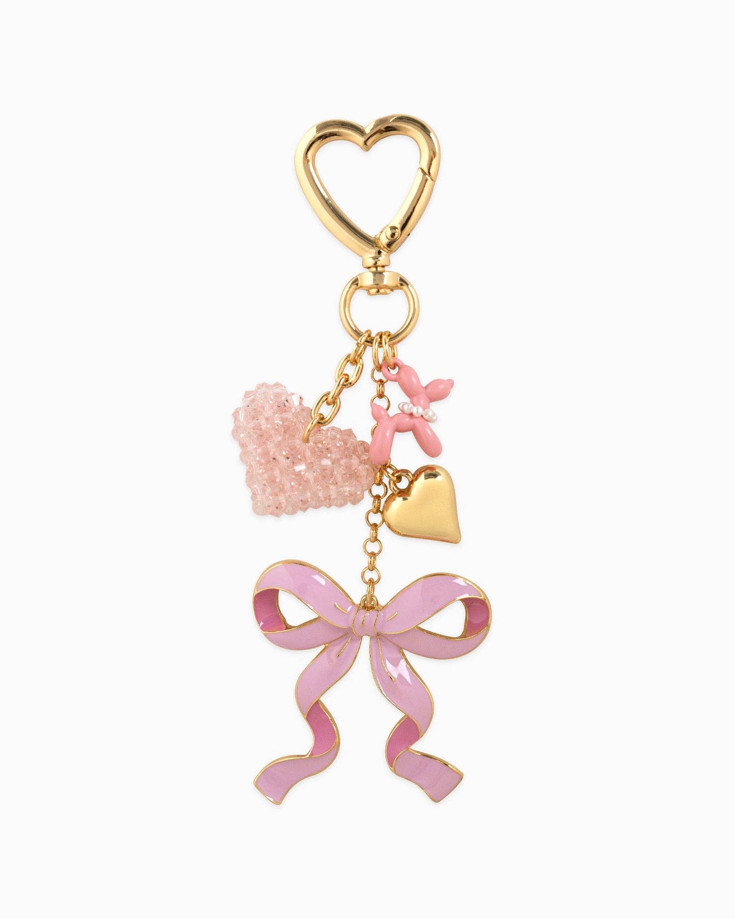Sweet Bow with Beaded Heart Bag Charm: Pink - Nifty Decor & More