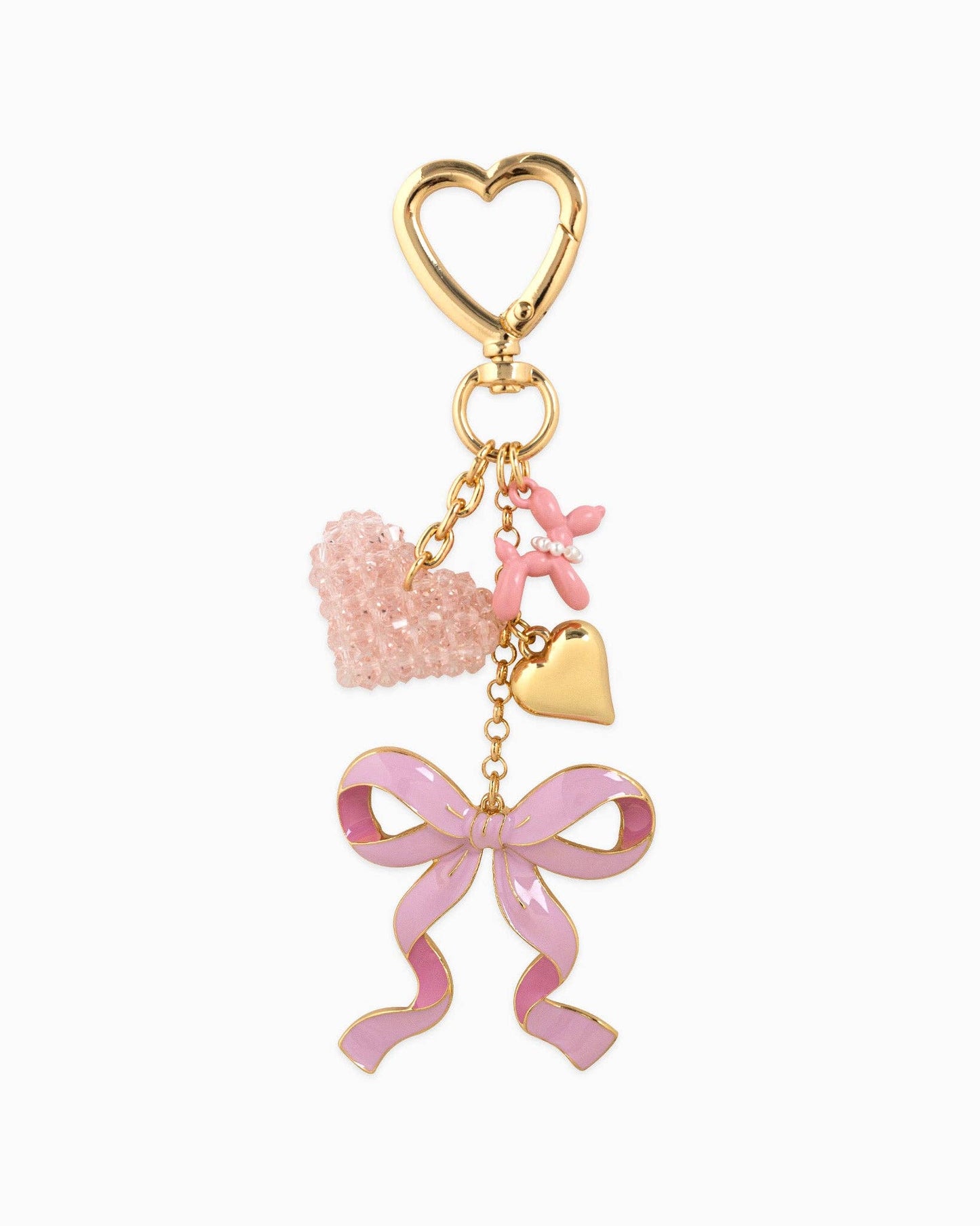 Sweet Bow with Beaded Heart Bag Charm: Pink
