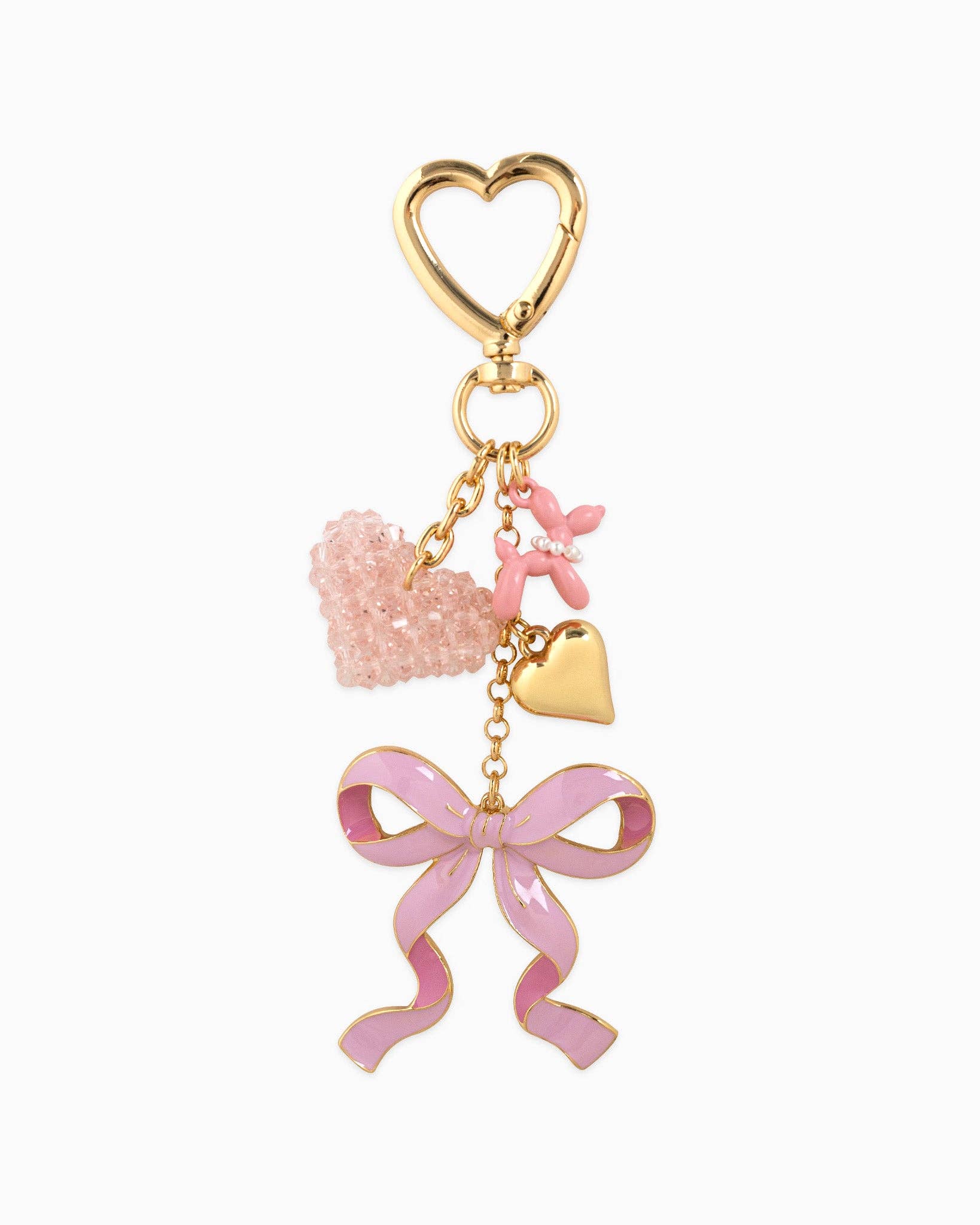Sweet Bow with Beaded Heart Bag Charm: Pink