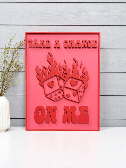 Take a Chance on Me Wall Art, Preppy Dice Flames Design, Dating and Relationship Wall Decor Gift