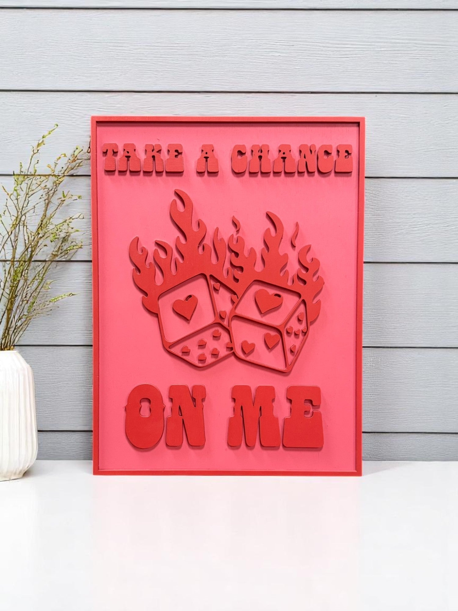 Take a Chance on Me Wall Art, Preppy Dice Flames Design, Dating and Relationship Wall Decor Gift - Nifty Decor & More
