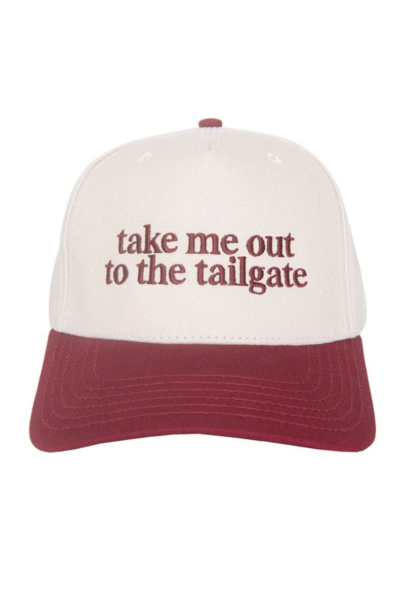 Take Me Out To The Tailgate Two-Toned Hat Maroon and Tan
