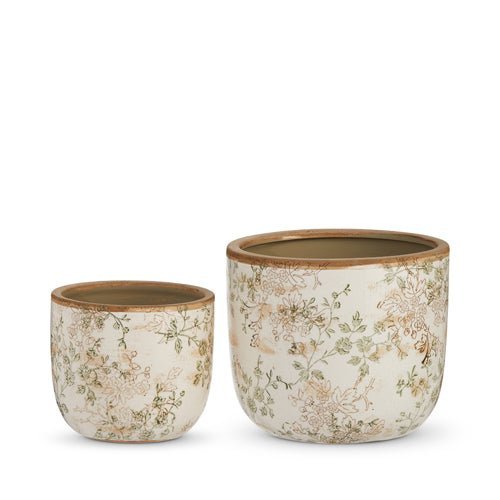 Taupe Floral Cache Pots - 8" Decorative Planters for Home, Eco - Friendly, Stylish Plant Containers & Unique Home Decor - Nifty Decor & More