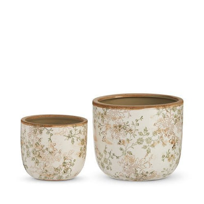 Taupe Floral Cache Pots - 8" Decorative Planters for Home, Eco - Friendly, Stylish Plant Containers & Unique Home Decor - Nifty Decor & More